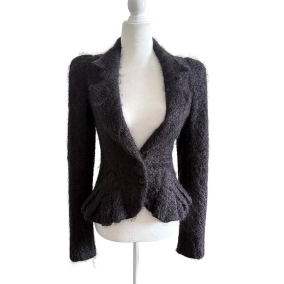 Y2K VTG JOHN GALLIANO Victorian Boucle black blazer fitted power shoulder 38 US2 - Picture 1 of 16